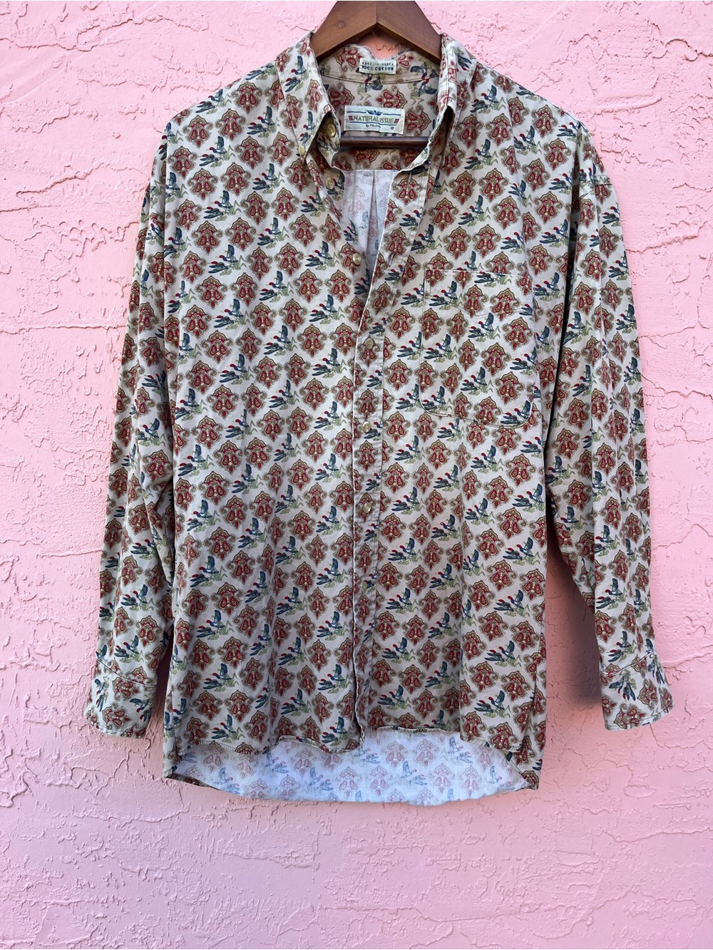 Feldini Natural Issue Vintage Button Down Shirt Goose Geese Duck Cotton